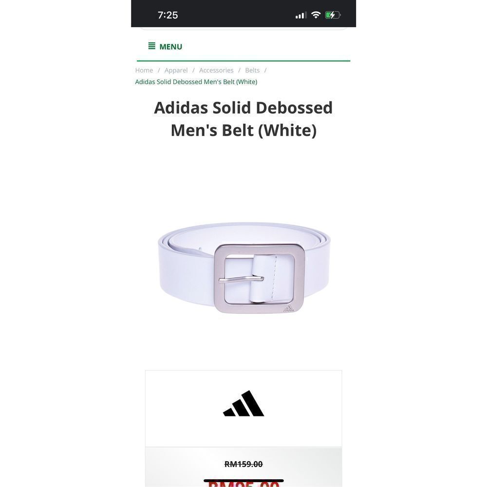 Adidas Solid Debossed Men’s White Golf Belt 36 38